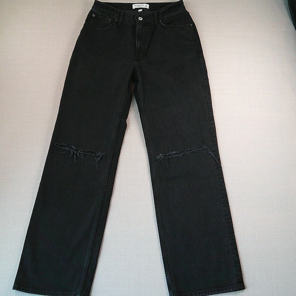 Abercrombie & Fitch Relaxed Jean Womens 27/4R Black Curve Love 90s Distressed - Picture 2 of 8